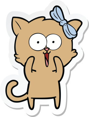 Bir insan tarafından çizilmiş çizgi film kedisinin çıkartması.