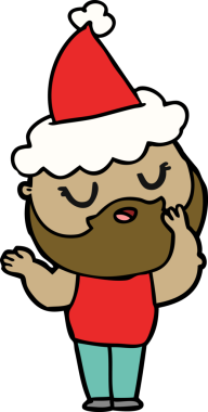 Bir insan tarafından çizilmiş Noel Baba şapkası takan sakallı bir adamın el çizimi.