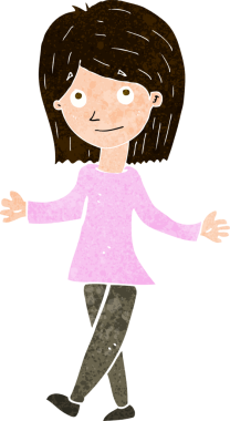 Bir insan tarafından çizilmiş tasasız bir karikatür kadını.