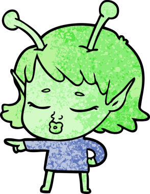 Bir insan tarafından çizilmiş sevimli uzaylı kız çizgi filmi.