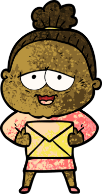 Bir insan tarafından çizilmiş mutlu yaşlı kadın çizgi filmi.