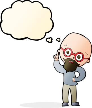 Bir insan tarafından çizilmiş düşünce baloncuğu olan yaşlı bir adam.