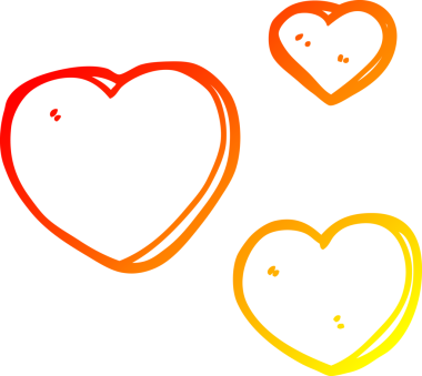 Bir insan tarafından çizilmiş aşk kalplerinin çizgi çizimi.