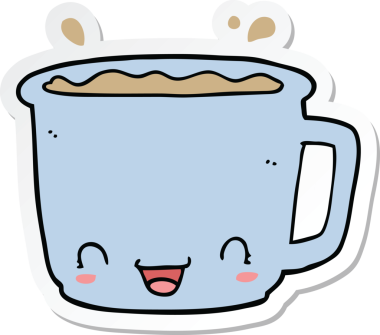 Bir insan tarafından çizilmiş bir fincan kahvenin çıkartması.