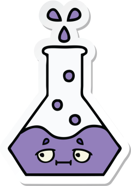 Bir insan tarafından çizilmiş sevimli bir karikatür bilim şişesinin etiketi.