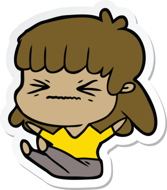 Bir insan tarafından çizilmiş kızgın bir kızın çıkartması.