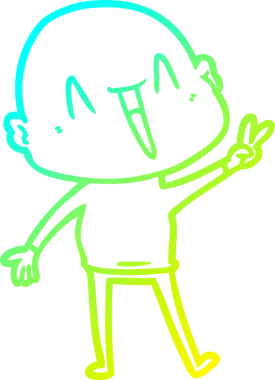 Bir insan tarafından çizilmiş, mutlu, kel bir adamın çizdiği soğuk çizgi.