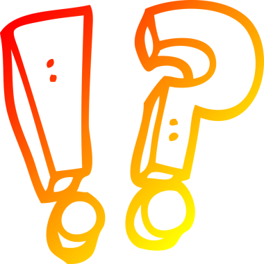 Bir çizgi film soru işareti ve bir insan tarafından çizilmiş ünlem işaretinin sıcak çizgi çizimi