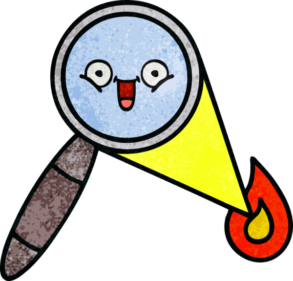 Bir insan tarafından çizilmiş bir büyüteçin retro grunge desen karikatürü