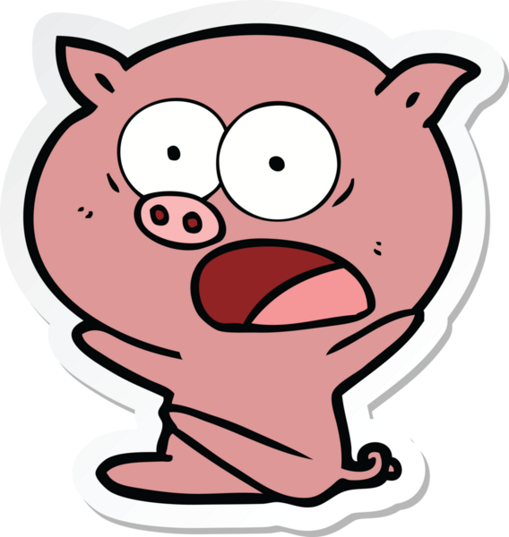 Bir insan tarafından çizilmiş şok olmuş çizgi film domuzu çıkartması.