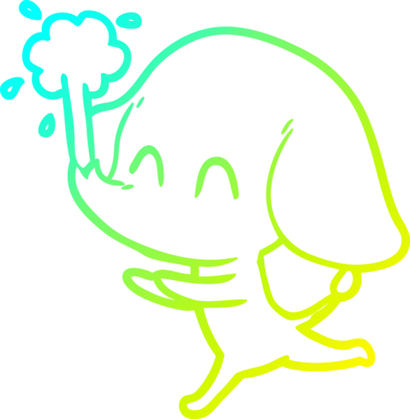 Bir insanın çizdiği suyu püskürten şirin bir filin soğuk eğimli çizgisi.