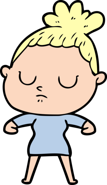 Bir insan tarafından çizilmiş sakin bir kadın çizgi filmi.