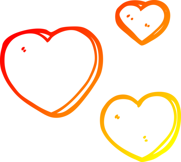Bir insan tarafından çizilmiş aşk kalplerinin çizgi çizimi.