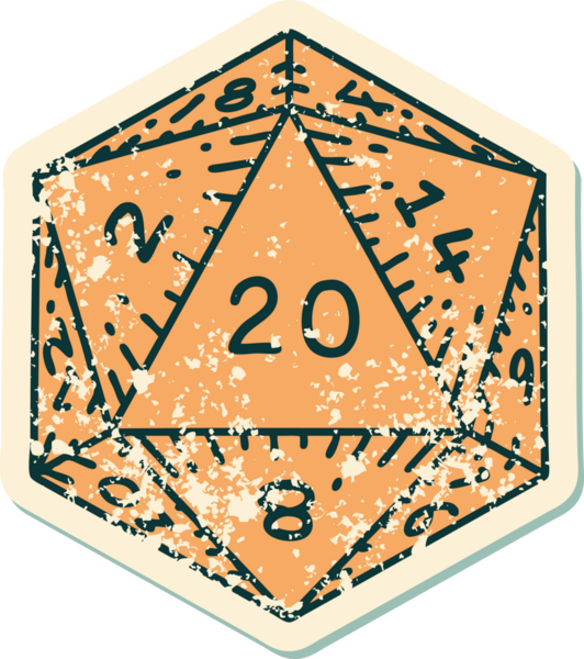Retro Dövme Biçimi Doğal 20 D20 zar bir insan tarafından çizildi