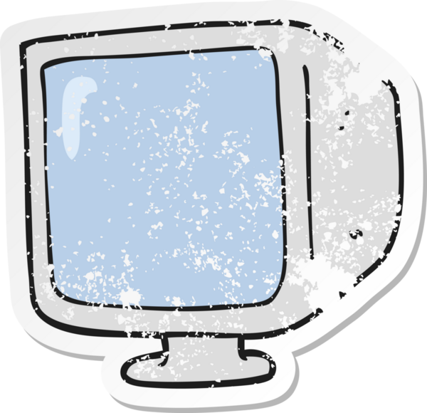 Bir insan tarafından çizilmiş eski bir bilgisayar monitörünün gerilimli çıkartması.
