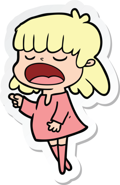 Bir insan tarafından çizilmiş yüksek sesle konuşan bir karikatür kadının çıkartması.