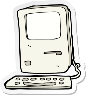 Bir insan tarafından çizilmiş eski bir bilgisayarın çıkartması.