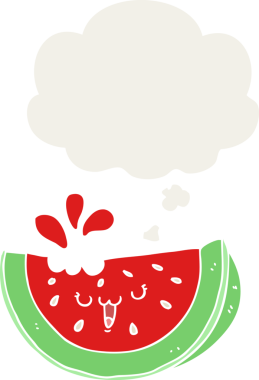 Düşünce baloncuklu karpuz retro tarzı bir insan tarafından çizilmiş