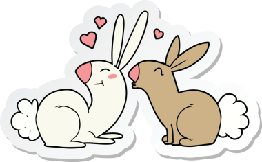 Bir insan tarafından çizilmiş çizgi film tavşanlarının çıkartması.