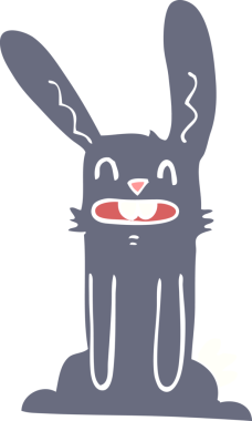 Bir insan tarafından çizilmiş düz renkli çizgi film tavşanı