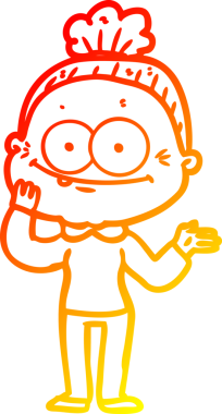 Bir insan tarafından çizilmiş mutlu, yaşlı bir kadının sıcak çizgi çizimi.