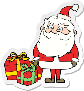 Bir insan tarafından çizilmiş Noel Baba çizgi filminin çıkartması.