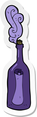 Bir insan tarafından çizilmiş bir şişenin içindeki karikatür etiketi.