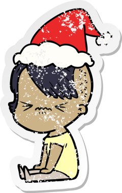 Bir insan tarafından çizilmiş Noel Baba şapkası giymiş sinirli bir hippi kızın el yazısı.