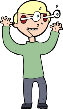 Bir insan tarafından çizilmiş gözleri olan çizgi film adamı.