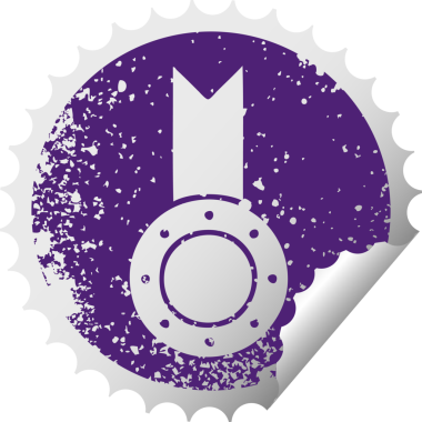 Bir insan tarafından çizilen altın madalyanın işaretli dairesel soyma etiketi.