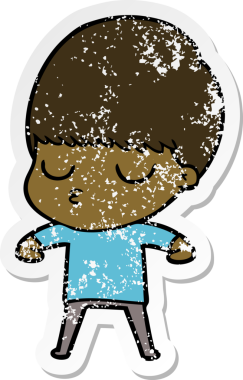 Bir insan tarafından çizilmiş, sıkıntılı bir çizgi film çıkartması.