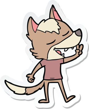 Bir insan tarafından çizilmiş barış işareti veren bir kurt çizgi film çıkartması.