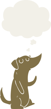 Düşünce baloncuğu olan bir insan tarafından çizilmiş çizgi film köpeği.