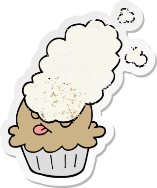 Bir insan tarafından çizilmiş şirin bir karikatür pastasının sıkıntılı çıkartması.