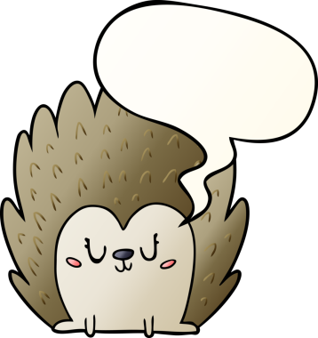 Hoş bir çizgi film kirpisi, konuşma baloncuğu, bir insan tarafından çizilmiş düzgün eğimli bir şekil.