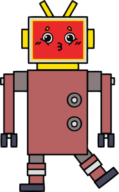 Bir insan tarafından çizilmiş sevimli bir robot karikatürü.