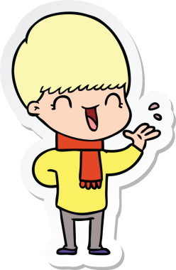 Bir insan tarafından çizilmiş mutlu bir çizgi film çocuğunun çıkartması.