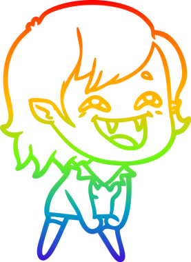 Gökkuşağı gradyan çizgi çizimi Bir insan tarafından çizilmiş gülen vampir kız çizgi filmi