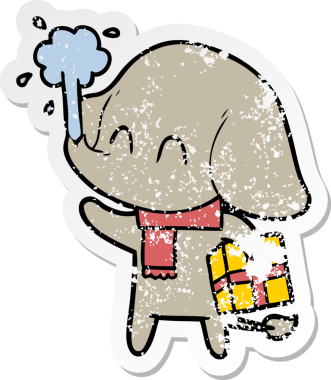 Bir insan tarafından çizilmiş su püskürten şirin bir filin sıkıntılı çıkartması.