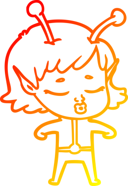 Bir insan tarafından çizilmiş bir uzaylı kız çizgi çizimi.