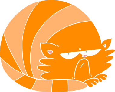 Bir insan tarafından çizilmiş düz renkli çizgi film huysuz kedisi