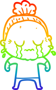 Gökkuşağı gradyan çizgi çizimi bir insan tarafından çizilmiş ağlayan yaşlı bir kadın