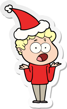 Bir insan tarafından çizilmiş Noel Baba şapkasıyla şaşırmış bir adamın el yazısı.