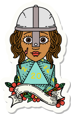 Bir insan tarafından çizilmiş 20 zarlı bir insan dövüşçüsünün çıkartması.