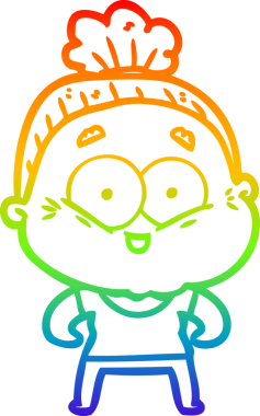 Gökkuşağı gradyan çizgi çizimi Bir insan tarafından çizilmiş mutlu yaşlı kadın