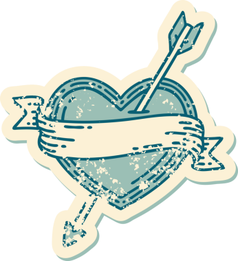 Bir insan tarafından çizilmiş ok kalp ve pankartın sembolik dövmeli görüntüsü