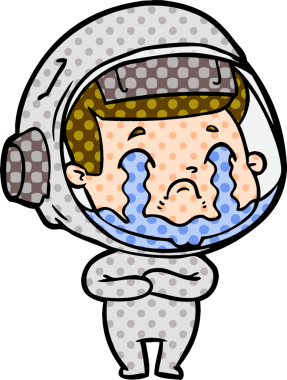 Bir insan tarafından çizilmiş ağlayan astronot çizgi filmi.