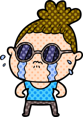 Bir insan tarafından çizilmiş güneş gözlüğü takan ağlayan bir kadın.