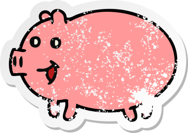 Bir insan tarafından çizilmiş şirin bir domuzun sıkıntılı çıkartması.