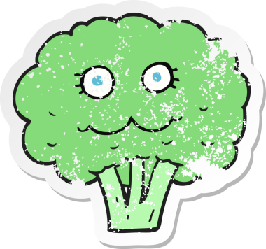 Bir insan tarafından çizilmiş çizgi film brokolisinin gerilimli yapıştırması.